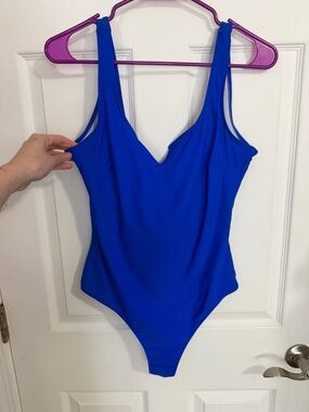 Women’s Classic Blue One-Piece Swimsuit- V-Neck